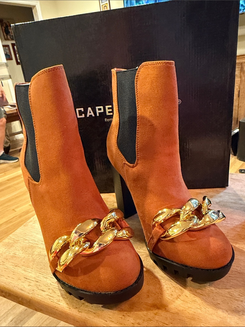 Cape Robbin Godzilla Platform Ankle Boots with Gold Chain Accent. Size 6.5 (95)